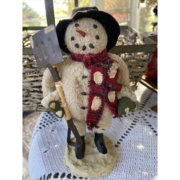 Vintage Rustic Snowman Figurine Distressed Aged Country Farm House - Picture 2 of 8